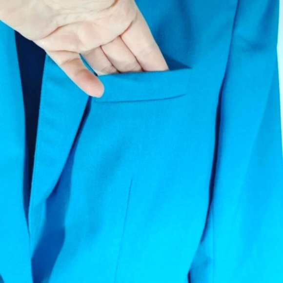 Vintage Sasson Blazer Jacket Aqua Blue Paris New York City Turquoise 80s - Picture 7 of 16